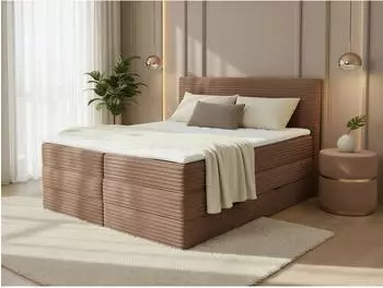 Sofnet Mollo XL Boxspringbett mit Stauraum, Cord, braun (140x200cm)