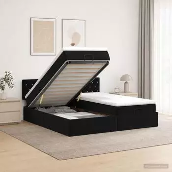 vidaXL Ottomanbett mit Matratze und Kopfteil, schwarz, Samt (3456734)