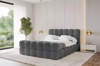 ALTDECOR Leya-Z Polsterbett mit Bettkasten und Lattenrost, 200x200cm, dunkelgrau (800001810034)