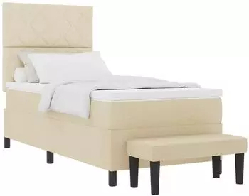 vidaXL Boxspringbett mit Kopfteil & Bank, Stoff, creme, 90x190cm