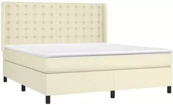 vidaXL Boxspringbett mit Matratze, creme, 160x200cm, Kunstleder (3132509)
