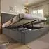 MODFU Polsterbett aus Leinen 160x200cm mit Stauraum, Ladestation und Becherhalter
