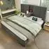 MODFU Polsterbett aus Leinen 160x200cm mit Stauraum, Ladestation und Becherhalter