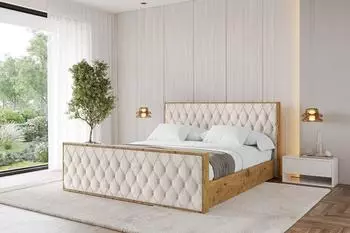 ALTDECOR ENZO5-Z Polsterbett mit Bettkasten und Lattenrost, beige, 200x200cm (800001638966)