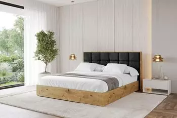 ALTDECOR ENZO2 Polsterbett mit Bettkasten und Lattenrost 140x200cm, schwarz (800001740669)