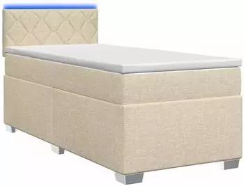 vidaXL Boxspringbett mit Matratze und LED, Stoff, creme, 90x200cm (3451866)