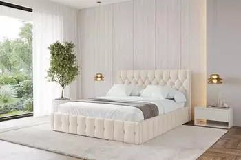 ALTDECOR LARO Polsterbett mit Bettkasten und Lattenrost, beige, 140x200cm (800001814418)