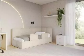 ALTDECOR Kivy Jugendbett mit Bettkasten, Polster, beige, 100x200cm (800001931821)