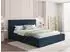 WFL GROUP Merlin Polsterbett mit Bettkasten & Metall-Lattenrost, Chenille dunkelblau, 140x200cm