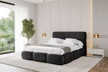 ALTDECOR ELVA Polsterbett mit Bettkasten und Lattenrost, 180x200cm, schwarz (800001809708)