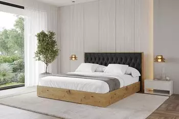 ALTDECOR ENZO5 Polsterbett mit Bettkasten und Lattenrost, 160x200cm, schwarz Kunstleder (800001637637)