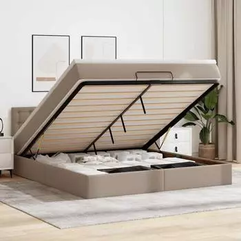 vidaXL Ottoman-Bett mit Matratzen & LEDs Kunstleder cappuccinobraun 180x200cm (3312171)