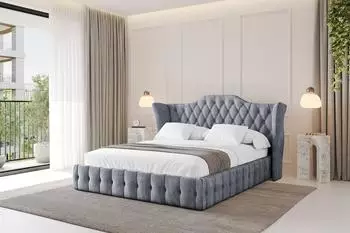 ALTDECOR MODY Polsterbett mit Bettkasten und Lattenrost, 200x200cm, grau (800001642246)