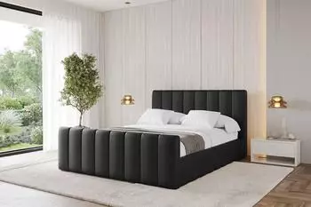 ALTDECOR Fino-Z Polsterbett mit Bettkasten und Lattenrost, 160x200cm, schwarz Kunstleder, Matratze H3/H4 (800001641865)