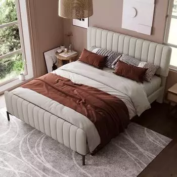 Stilvora Doppelbett 140&times;200cm, Leinen, grau-beige, verstellbares Kopfteil (KABKG7RWAQHVXTE)