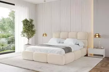 ALTDECOR NOMA Polsterbett mit Bettkasten und Lattenrost, 200x200cm, beige (800001740081)