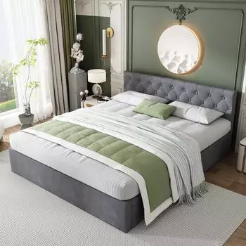Stilvora Polsterbett mit Bettkasten & Lattenrost, Samt, grau, 140x200cm (KABHFQBSK26O44B)