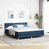 vidaXL Boxspringbett mit Kissen mit Kopfteil Blau 180 x 200 cm Stoff