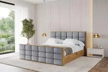 ALTDECOR ENZO2-Z Polsterbett mit Bettkasten und Lattenrost, 160x200cm, grau (800001642594)