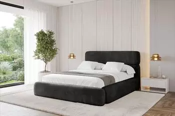 ALTDECOR Enora Polsterbett mit Bettkasten und Lattenrost, 200x200cm, schwarz (800001813516)