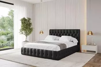 ALTDECOR Laro Polsterbett mit Bettkasten und Lattenrost, Kunstleder, schwarz, 120x200cm
