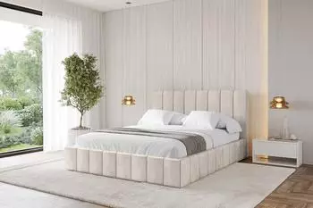 ALTDECOR FINO Polsterbett mit Bettkasten und Lattenrost, beige, 140x200cm