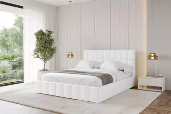 ALTDECOR AMEA Polsterbett mit Bettkasten und Lattenrost, 180x200cm, wei&szlig; Kunstleder (800001813821)