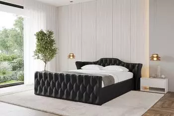ALTDECOR Zoran-Z-V1 Polsterbett mit Bettkasten und Lattenrost, schwarz, 180x200cm (800001640484)