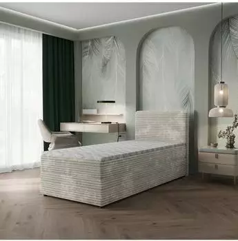 Masseno PISA 90 Boxspringbett 90x200cm hellgrau mit Bonell-Matratze und Topper (800001404057)