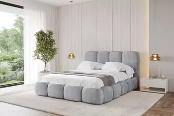 ALTDECOR KALA Polsterbett mit Bettkasten und Lattenrost, 140x200cm, hellgrau