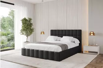 ALTDECOR Amea Polsterbett mit Bettkasten & Lattenrost, 180x200cm, schwarz Kunstleder (800001813702)