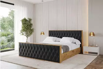 ALTDECOR ENZO5-Z Polsterbett mit Bettkasten und Lattenrost, 200x200cm, schwarz Kunstleder (800001639064)