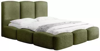 WFL GROUP Harmony Polsterbett mit Bettkasten, Boucl&eacute; olivgr&uuml;n 180x200cm (800001652023)