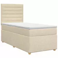 vidaXL Boxspringbett mit Matratze mit Kopfteil Creme 90 x 200 cm Stoff