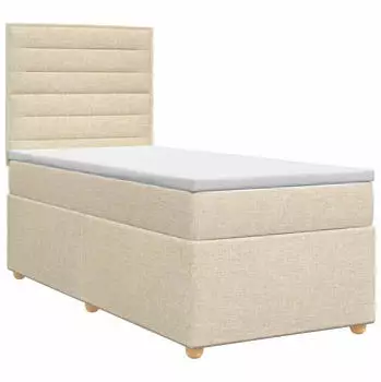 vidaXL Boxspringbett mit Matratze und Kopfteil, Stoff, creme, 90x200cm (3453793)