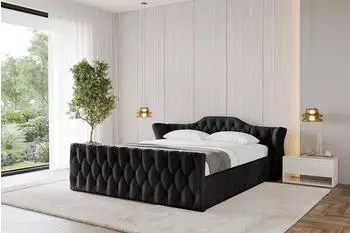 ALTDECOR ZORAN-Z-V1 Polsterbett mit Bettkasten und Lattenrost, 200x200cm, schwarz (800001640173)