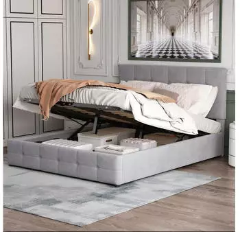 Stilvora Polsterbett mit Bettkasten, Samt, grau, 140x200cm (KABPO65YLE8)