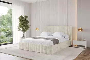 ALTDECOR ALOVA-V1 Polsterbett mit Bettkasten, Lattenrost & Matratze, 160x200cm, creme (800001813944)