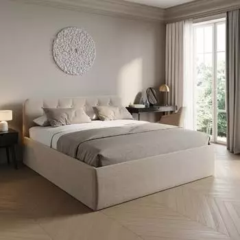 Home Collective Polsterbett 180x200cm mit Bettkasten, verstellbarem Lattenrost & Bonnell-Matratze H2, creme