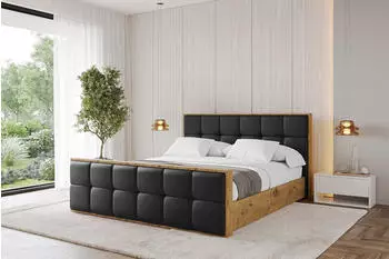 ALTDECOR ENZO7-Z Polsterbett mit Bettkasten und Lattenrost, 180x200cm, schwarz Hochglanz (800001638425)