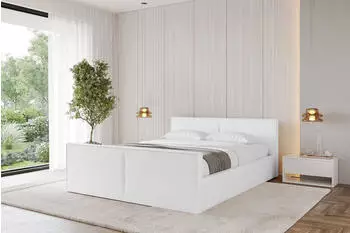ALTDECOR Emmi-Z-V1 Polsterbett mit Bettkasten und Lattenrost, 140x200cm, wei&szlig; Kunstleder (800001638916)