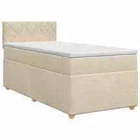 vidaXL Boxspringbett mit Matratze mit Kopfteil Creme 90 x 200 cm Stoff