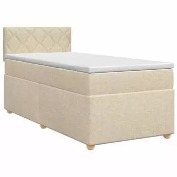 vidaXL Boxspringbett mit Matratze und Kopfteil, Stoff, creme, 90x200cm (3450879)