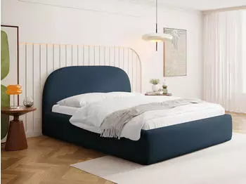 WFL GROUP Puro Polsterbett 180x200cm Chenille dunkelblau mit Bettkasten & Metall-Lattenrost (800002101058)