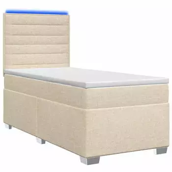 vidaXL Boxspringbett mit Matratze und Kopfteil, Stoff, creme, 90x200cm (3454780)