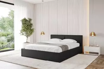 ALTDECOR Polsterbett Emmi-V1 mit Bettkasten, Lattenrost & Matratze H3/H4, 140x200cm, schwarz Kunstleder