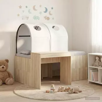 vidaXL Bett mit Tunnel 3-tlg. Holzwerkstoff, Sonoma-Eiche und wei&szlig; (3423521)