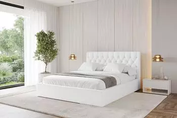 ALTDECOR Reno Polsterbett mit Bettkasten, Lattenrost & Matratze, 200x200cm, wei&szlig; Kunstleder (800001740268)
