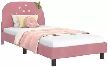 vidaXL Kinderbettgestell mit Kopfteil rosa, 90x190cm, Samt