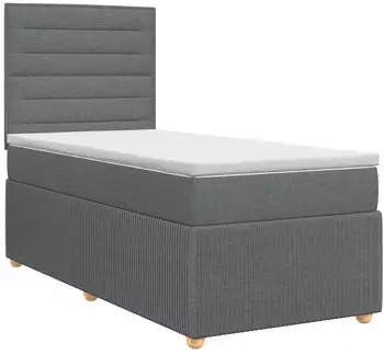 vidaXL Boxspringbett mit Matratze, dunkelgrau, Stoff, 90x200cm (3454299)